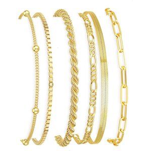 14K Gold Plated Bracelet Set - Elegant Layering Accessories for Any Occasion